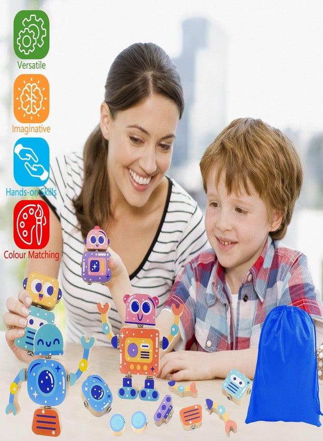 Liangding Robots Wooden Snap-Together Building Toys - 28-Piece STEM Montessori Educational Blocks for Toddlers Ages 3-6 | Fine Motor Skills Development | Safe, Durable, Creative Robot Toys Gift for Kids - Image 2